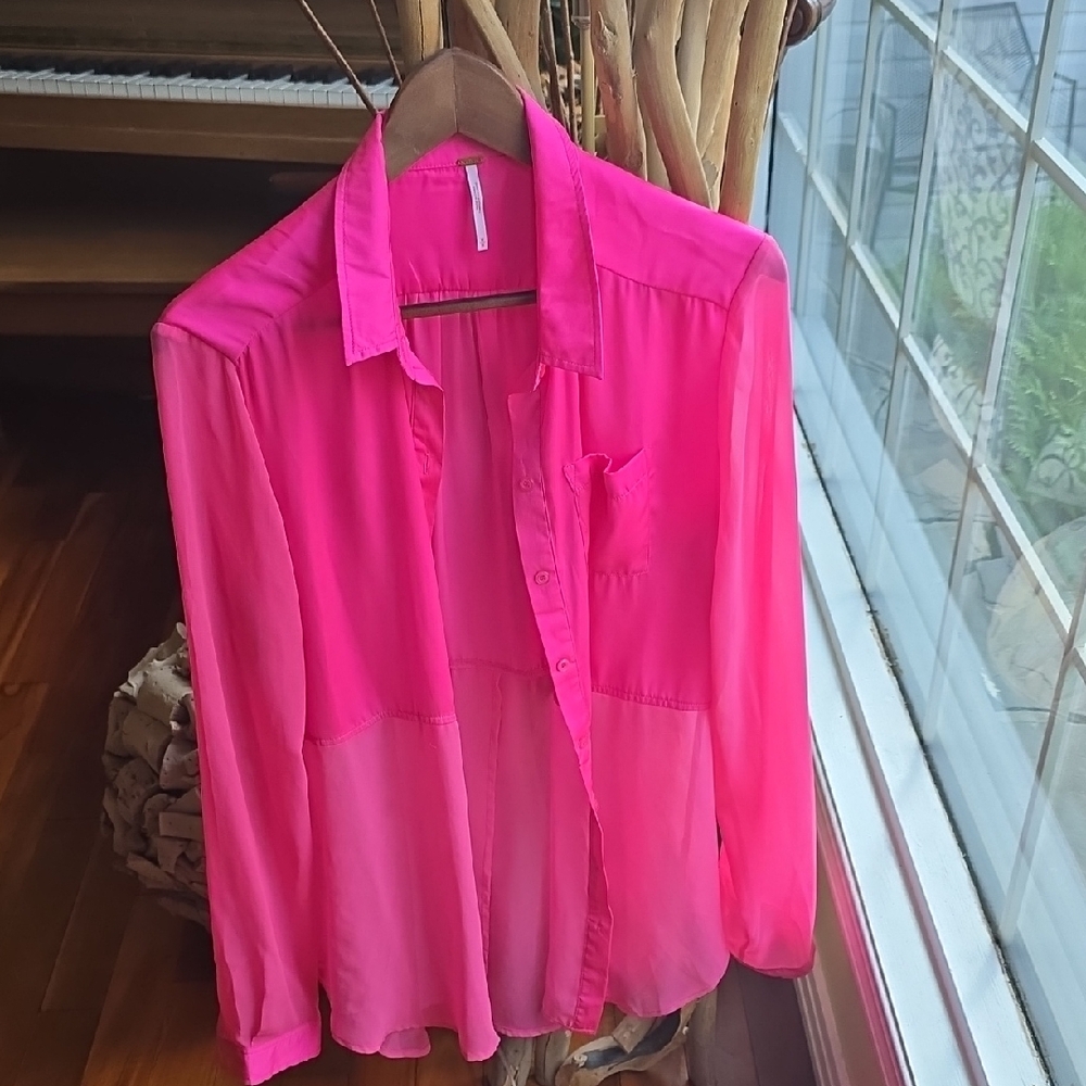 Free People Best Of Both Worlds Long Sleeve Top, Half Sheer- Medium Size